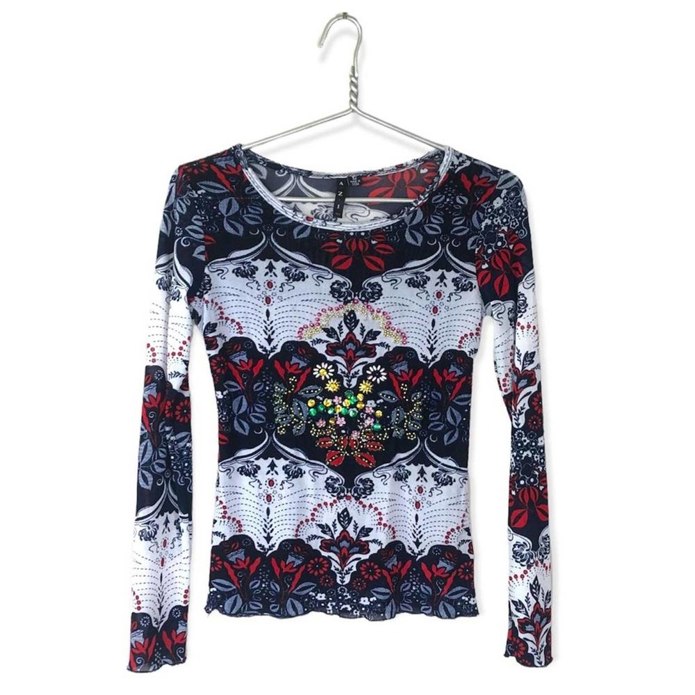 Vintage Abstract Mesh Beaded Top